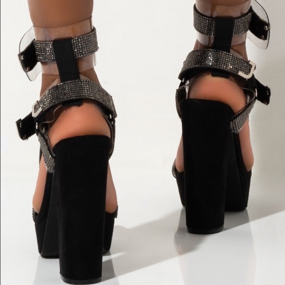 Black Sasha Fierce Studded Rhinestone Chunky Platform Gladiator Sandals - Picture 3 of 3